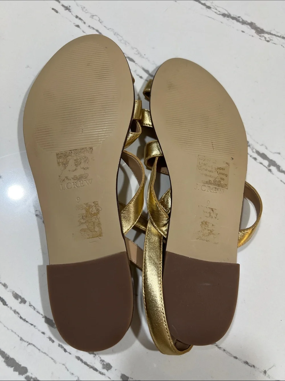 J. Crew Metallic Gold Strappy Leather Sandals